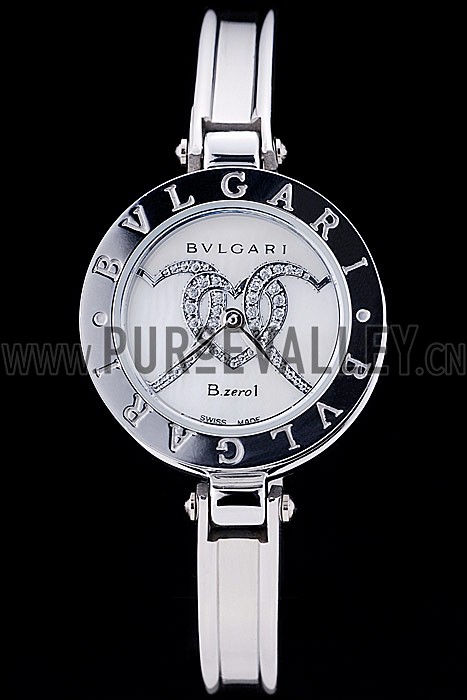 Bvlgari B.ZERO1 24mm White Hearts Dial Steel Case Black Bezel Steel Bracelet