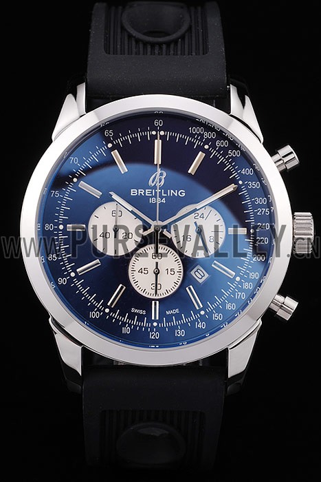 Breitling Transocean Black Dial Black Rubber Strap Polished Stainless Steel Bezel