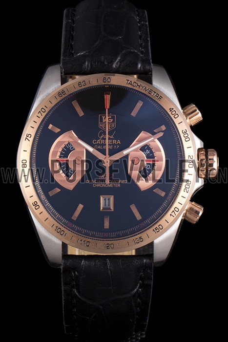 Tag Heuer Carrera Stainless Steel Case Black Dial Black Leather Strap