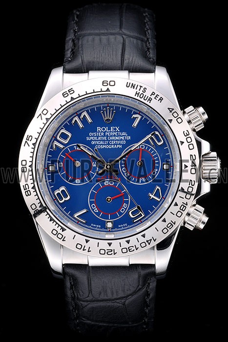 Rolex Daytona Stainless Steel Case Blue Dial Black Leather Strap