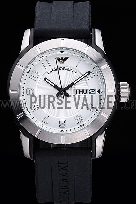 Emporio Armani Classic Black Rubber Strap White Dial