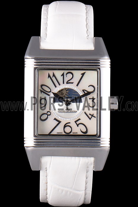 Jaeger le Coultre Reverso Squadro Lady White Leather Strap Pearl Dial 41970