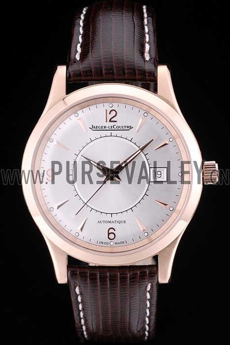 Jaeger Le Coultre Swiss Master Control Rose Gold Bezel Brown Leather Strap 7590