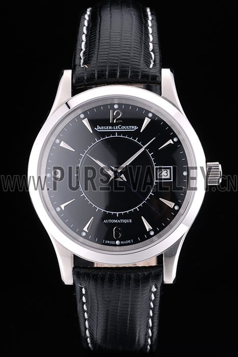 Jaeger Le Coultre Swiss Master Control Stainless Steel Bezel Black Leather Strap 7593