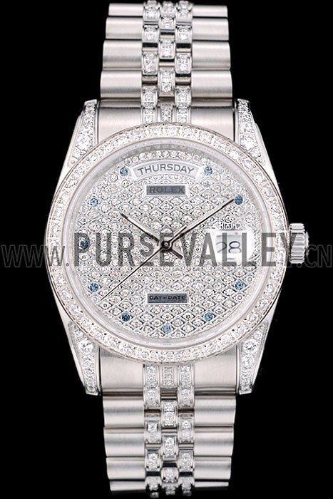 Rolex DayDate Diamond Plated Stainless Steel Bracelet Diamond Plated Dial 41985