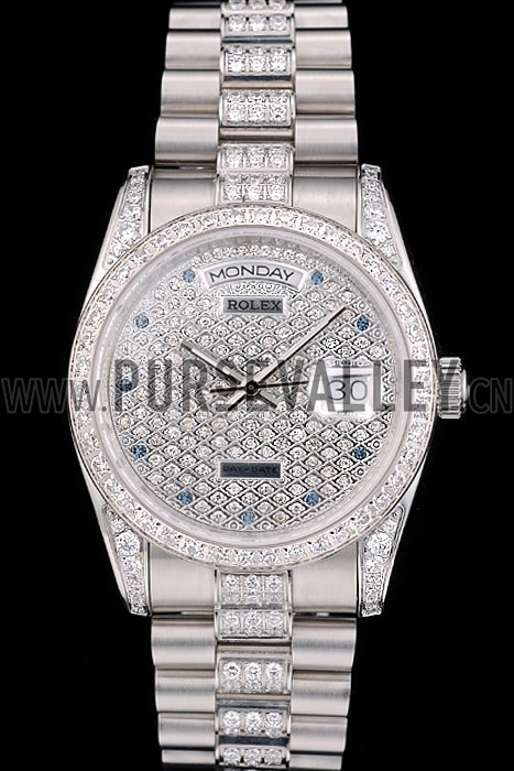 Rolex DayDate Diamond Plated Stainless Steel Bracelet Diamond Plated Dial 41986
