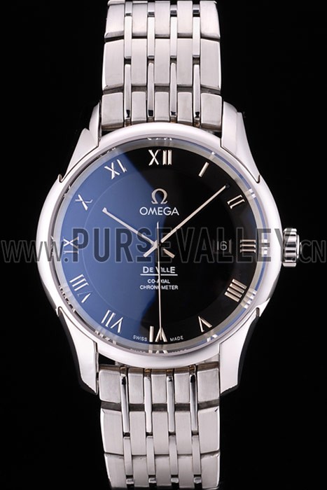 Omega Swiss DeVille Stainless Steel Bezel Roman Numbers Black Dial 7613