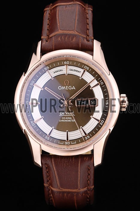 Omega Swiss DeVille Rose Gold Bezel Brown Leather Strap 7616