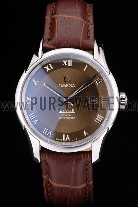Omega Swiss DeVille Stainless Steel Bezel Brown Leather Strap 7619