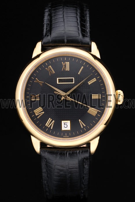 Piaget Swiss Traditional Black Dial Black Leather Strap 7628