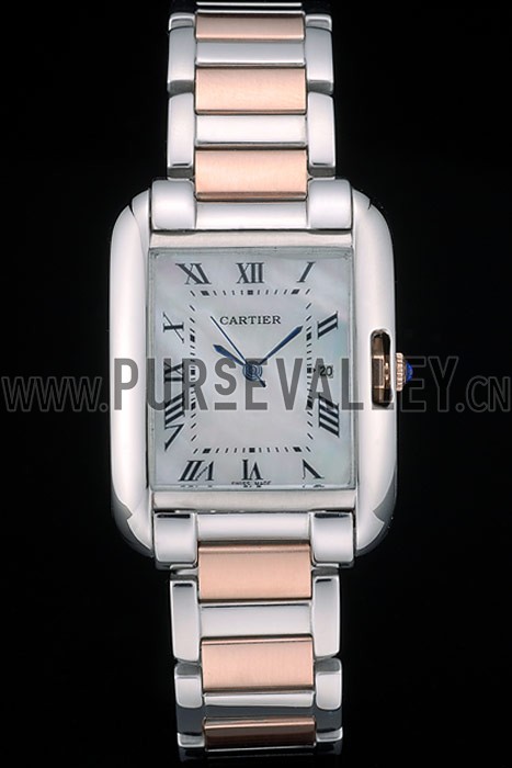 Cartier Tank Anglaise 30mm White Dial Stainless Steel Case Two Tone Bracelet