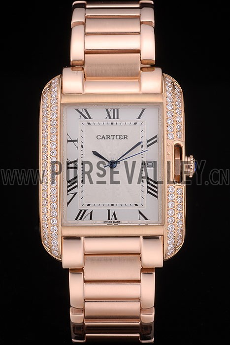 Cartier Tank Anglaise 36mm White Dial Diamonds Rose Gold Case Rose Gold Bracelet