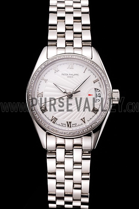 Swiss Patek Philippe Calatrava White Dial Diamond Bezel Stainless Steel Case And Bracelet