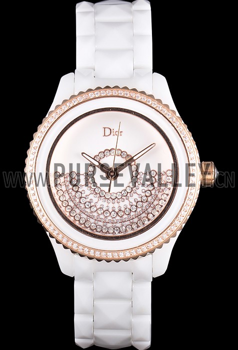 Dior VIII Grand Bal Rose Gold Bezel White Bracelet cd07 621360
