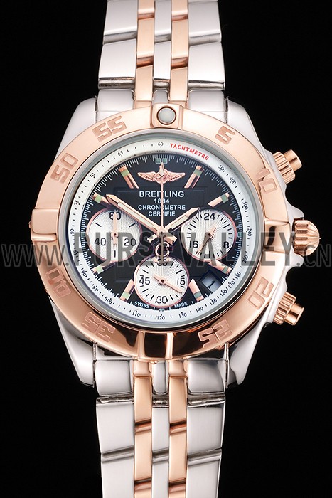 Breitling Chronomat Quartz Dark Blue Dial Rose Gold Case Stainless Steel Case Two Tone Bracelet