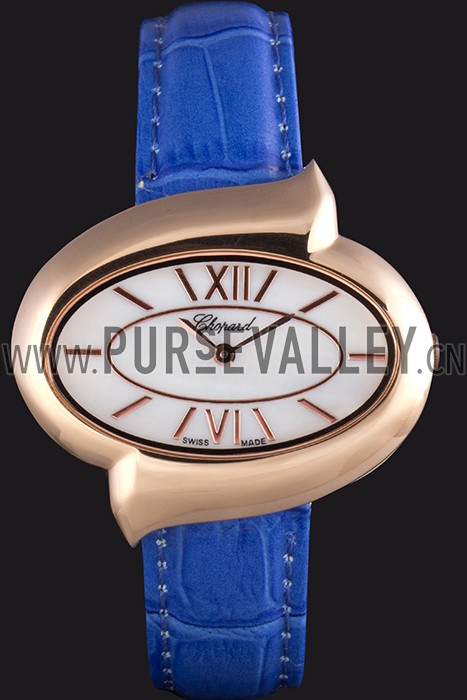 Chopard Luxury Gold Bezel with White Dial and Blue Leather Strap 621544