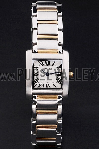 Cartier Tank Francaise 22mm White Dial Stainless Steel Case Two Tone Bracelet