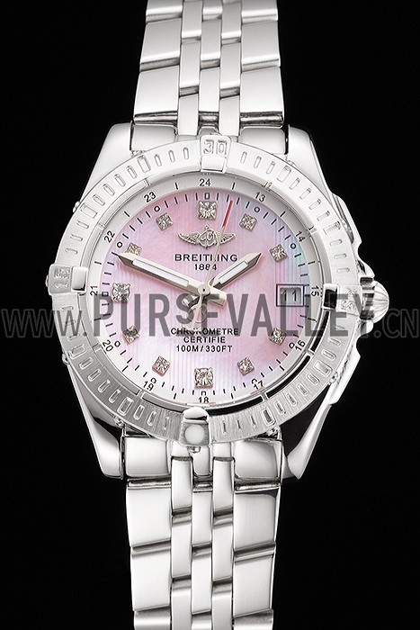 Breitling Colt Lady Pink Dial Diamond Hour Marks Stainless Steel Case And Bracelet