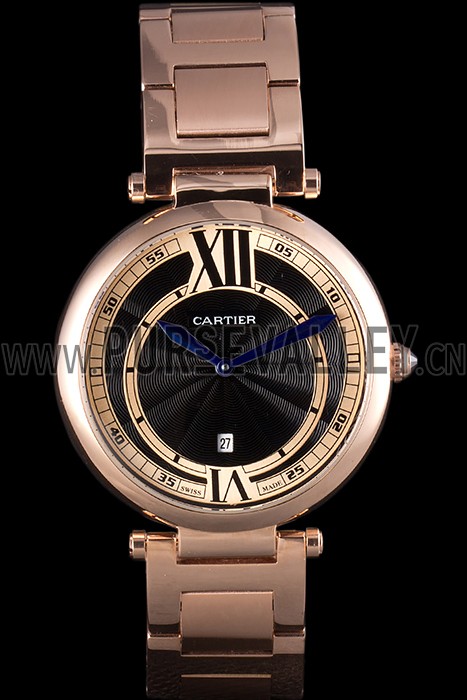 Cartier Ballon Bleu Rose Gold Stainelss Steel Strap Black Dial 621454