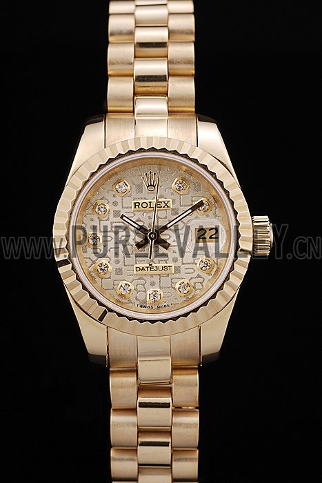 Rolex DateJust Ribbed Pattern Gold Bezel Gold Dial