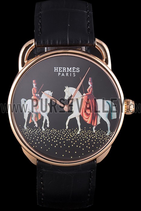 Hermes Classic Croco Leather Strap Black Dial 801397