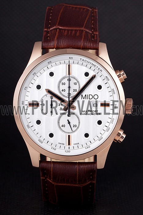 Mido Multifort Brown Croco Leather Strap White Dial 80287