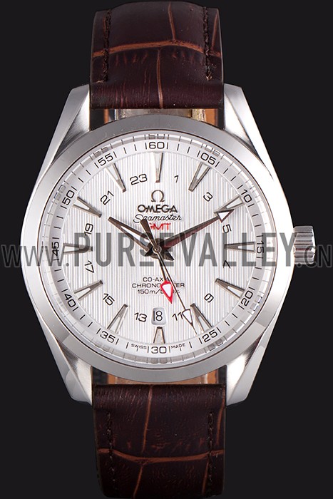 Omega Seamaster Silver Bezel with White Dial and Brown Leather Band 621573