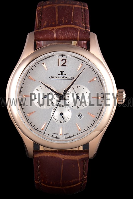 Jaeger Lecoultre Master Chronograph Gold Bezel Brown Leather Band 621610