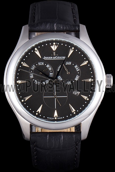 Jaeger Lecoultre Master Silver Bezel Black Leather Band 621615