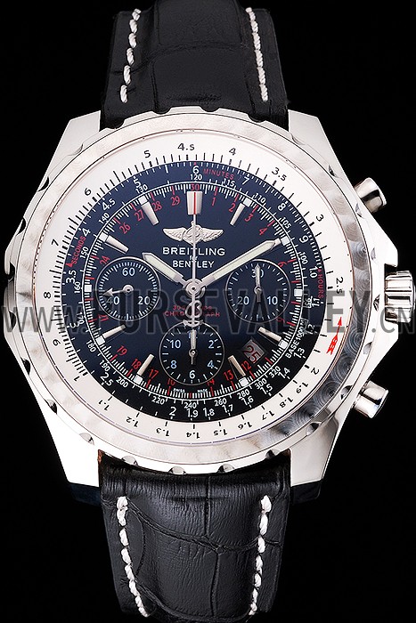 Swiss Breitling Bentley Black Croco Leather Bracelet Black Dial 80286