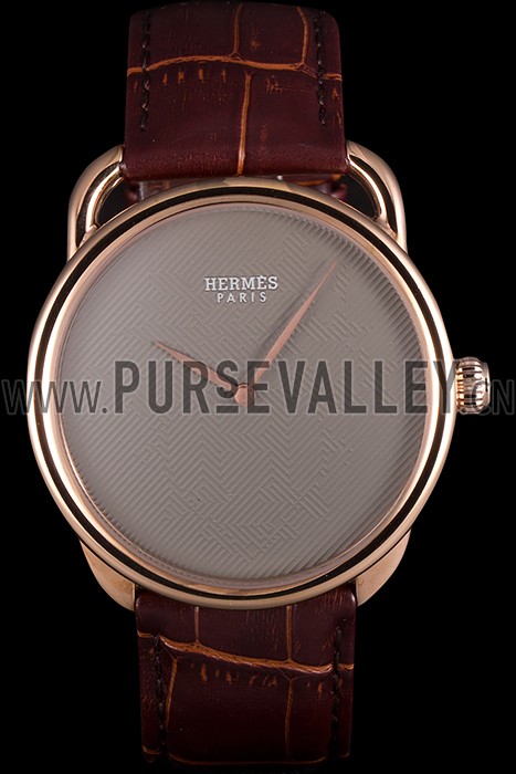 Hermes Classic Croco Leather Strap Silver Dial 801395