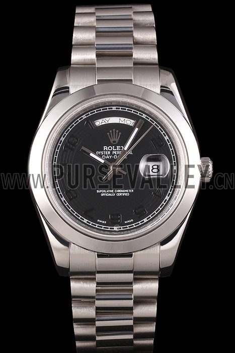Swiss Rolex Daydate Stainless Steel Bracelet Black Dial 80294