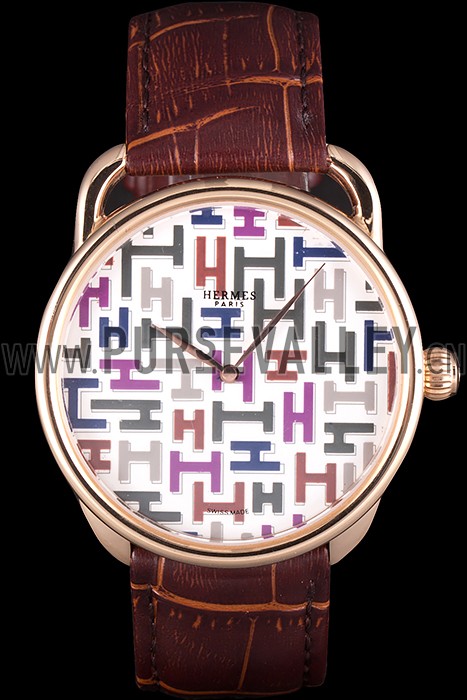 Hermes Classic Croco Leather Strap Multicolor Patterned Logo Dial 801402