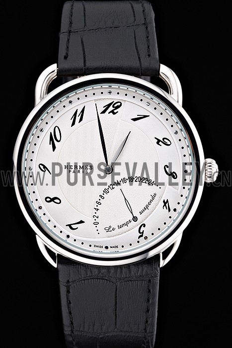 Hermes Classic Croco Leather Strap White Dial 801403