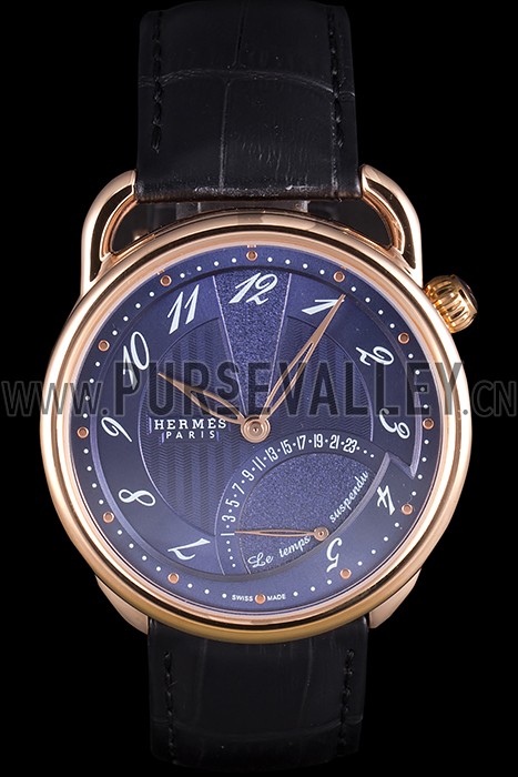 Hermes Classic Croco Leather Strap Navy Dial 801404