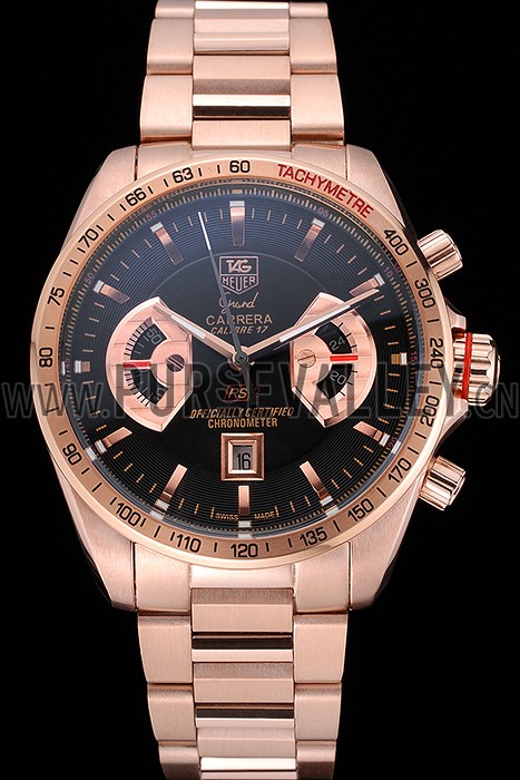 Tag Heuer Grand Carrera Rose Gold Bracelet Black Dial 801438