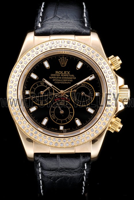 Rolex Daytona Gold Case Crystal Studded Bezel Black Dial
