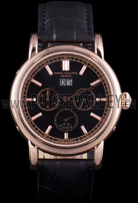 Patek Philippe Grand Complications Rose Gold Bezel Black Croco Strap 80292
