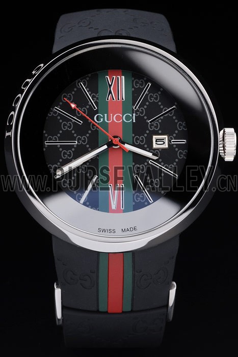 Gucci Black Rubber Band Black Round Dial 2165-297