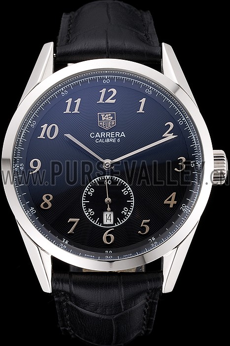 Tag Heuer Carerra Calibre 6 Black Dial Stainless Steel Bezel Black Leather Band 622162
