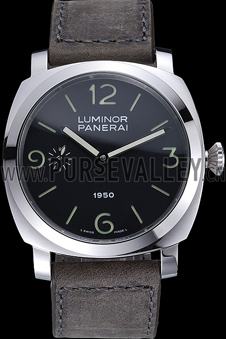 Panerai Luminor Stainless Steel Bezel Grey Leather Bracelet 622323