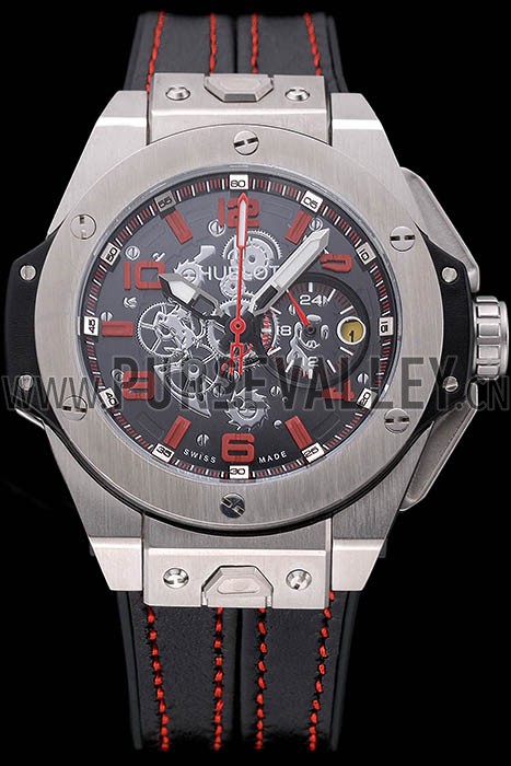 Hublot Big Bang Ferrari Black Dial Stainless Steel Case And Bezel Black Leather Strap 622768