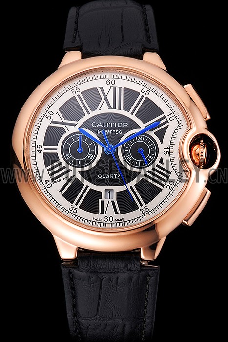 Cartier Ballon Bleu Black Dial Gold Case Black Leather Strap