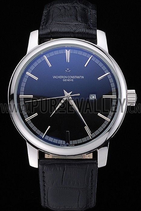 Vacheron Constantin Patrimony Contemporary Silver Case Black Dial Black Leather Strap 622306
