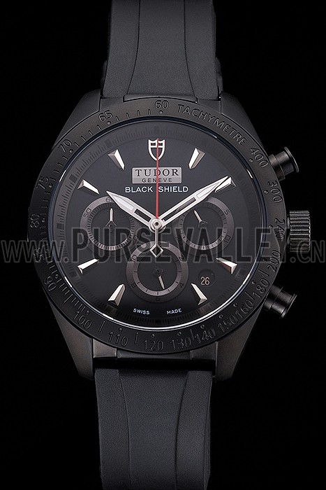 Tudor Fastrider Black Shield Black Dial Silver Markings Black Case Black Rubber Strap