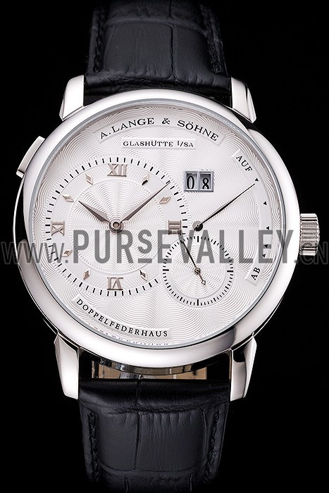 A. Lange & Sohne Lange 1 White Dial Stainless Steel Case Black Leather Strap