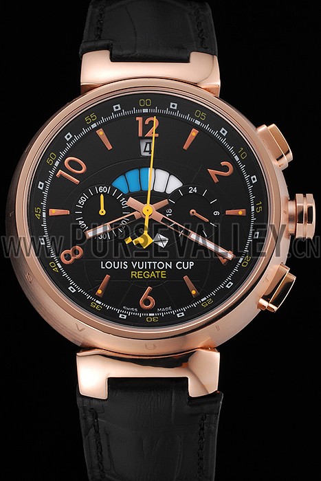 Louis Vuitton Tambour LV Cup Regate Black Dial Rose Gold Case Black Leather Strap