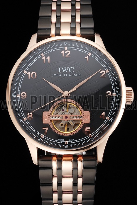 IWC Portugieser Tourbillon Black Dial Rose Gold Numerals Rose3 Gold Case Two Tone Black Rose Gold Bracelet