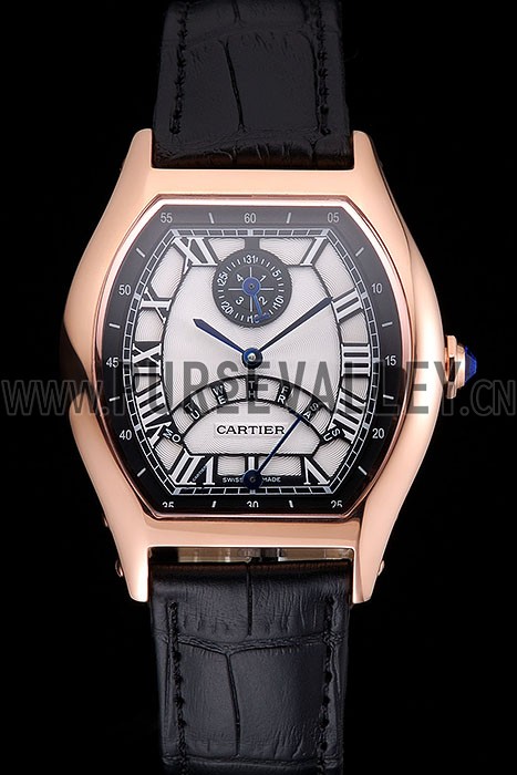 Cartier Tortue Perpetual Calendar White Dial Gold Case Black Leather Strap