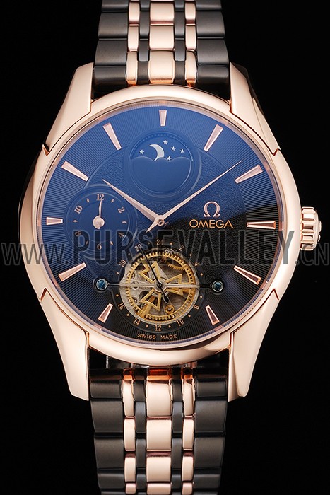 Omega De Ville Moonphase Tourbillon Black Dial Rose Gold Case Two Tone Rose Gold Black Bracelet